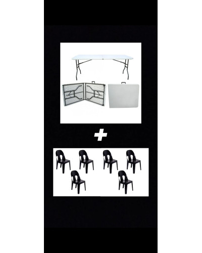 1.8m Folding Trestle Table + Rashida Party Chair Black- Set of 6