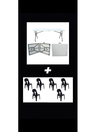 1.8m Folding Trestle Table + Rashida Party Chair Black- Set of 6